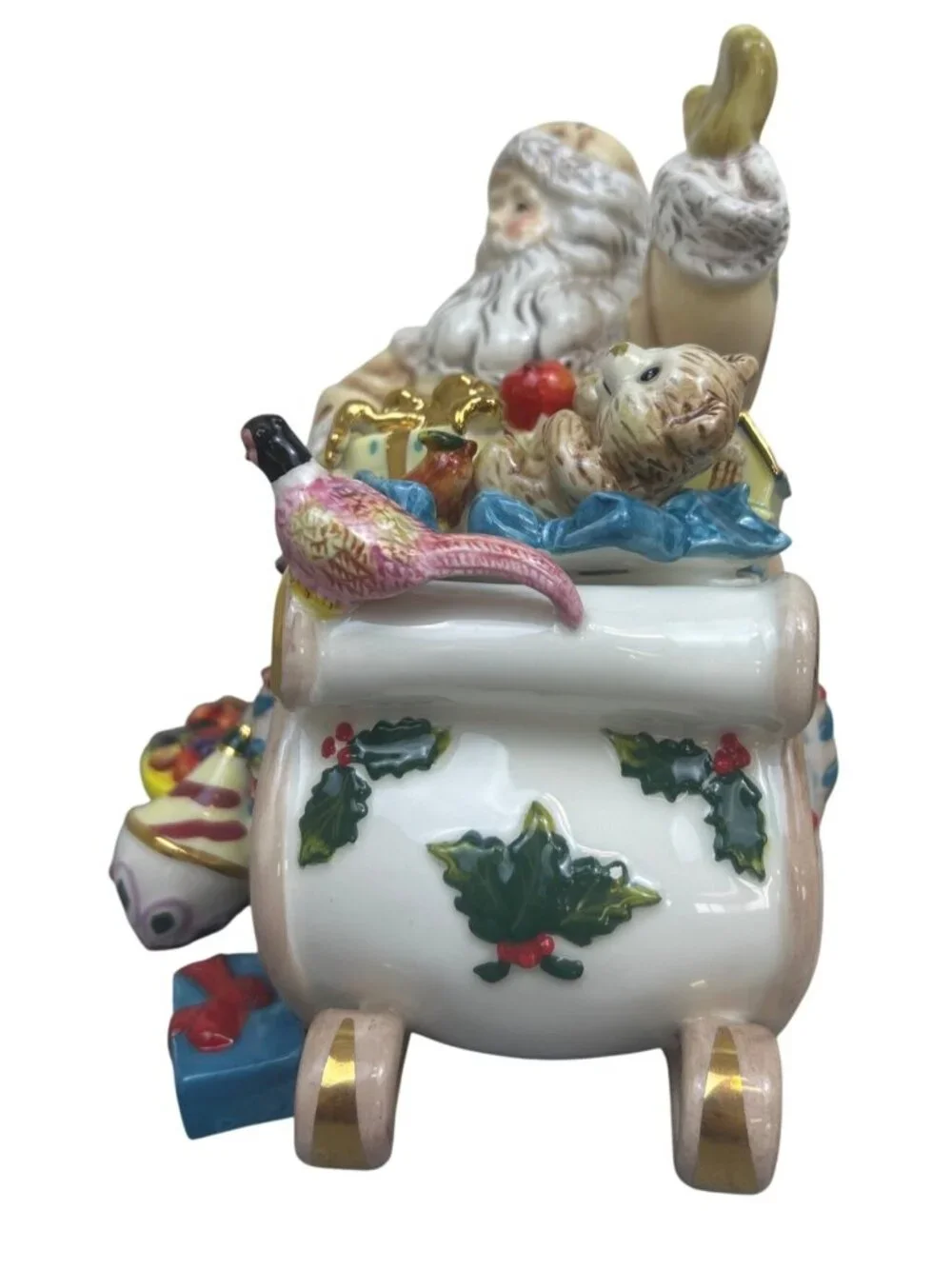 Waterford Holiday Heirlooms Georgian Santa Sleigh Ceramic Candy Jar Gold Rim Lid